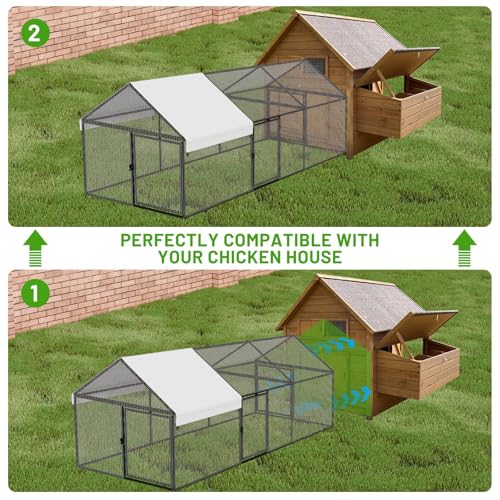 NUGRIART Metal Chicken Coop with Waterproof Cover, 118"x40"x40" Portable Poultry Cage, Outdoor Backyard Farm Hen House & Chicken Run for Chickens, Ducks, Rabbits and Small Pets - size: 118"L x 40"W x 40"H