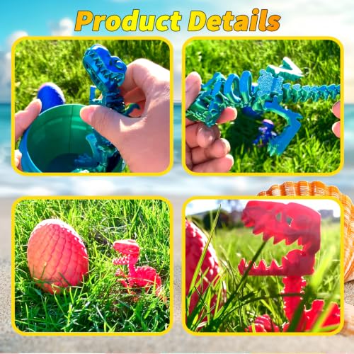 2 Packs，7.08" 3D Printed Dinosaur Skeletons Toys,Dinosaur Egg, Flexible，Animals,Fidget Toy,Desk Executive Toy，Easter Eggs Basket Stuffers,Toys for Boys Kids Teen 5-7 4-6 8-12 - color: D-22