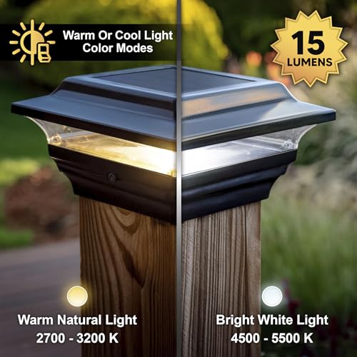 Classy Caps 4x4 Imperial Solar Post Cap - Fits 3.5"x3.5" and 4"x4" Deck & Fence Posts - Black Cast Aluminum - Warm and Cool Light Modes