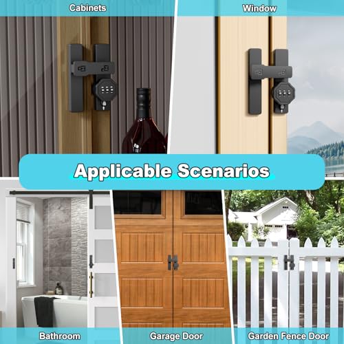 Barn Door Lock,Flip Latch Lock with Combination,90/180 Degree Sliding Door Latch,Cabinet 3-Digit Password Keyless,Gate Latches Bolt for Gate Barn Door Garage Shed Window(Black) (180 degree barn latch)