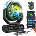V JULES.V Portable Fan for Bedroom,40000mAh Rechargeable Desk Fan with Smart APP Remote Control,Misting Fan with RGB Lights,Timer,5 Speed Camping Fan for Travel,Tents,Beach,Office,Outdoor-Army Green