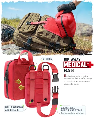 LIVANS 1000D First Aid Bag Empty, Medical Ifak Pouch for Emergency & EMT | Molle Compatible, Rip-Away & Quick-Release Design, Versatile for Tactical, Camping, Hiking and Travel - color: Red-small Size(5.7"lx 3.4"w X 7.9"h)