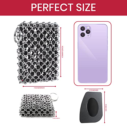 316L Cast Iron Scrubber Kit with Scraper Tool - Silicone Insert for Pan | Zylark Pan Cleaner Scrubber with Silicone Insert - Cast Iron Cleaning Kit - Chainmail Scrubber for Cookware - style: Black CIS with Scraper