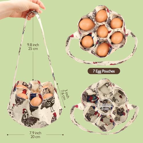 Egg Bags Hossmily Egg Basket Mini Egg Collecting Basket Egg Gathering Basket with 7 Pouches for Farmhouse Chicken Hen Duck Goose Housewife Garden Transporting Storage- 1 Pack