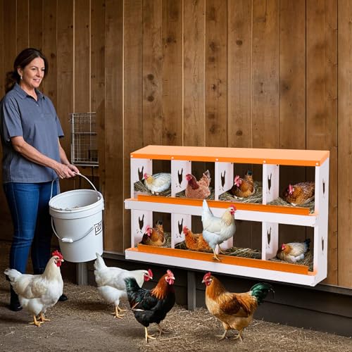 Garvee Chicken Nesting Box, 8 Compartment Nesting Boxes for Chickens, Easy to Clean and Install, Chicken Laying Boxes for Chicken Coop to Protect Eggs, Orange - color: orange, size: 8 holes