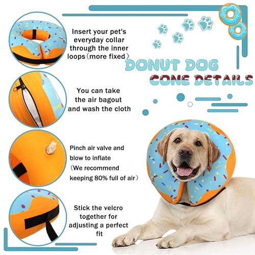 Recovery Donut Collar for Dogs & Cat,Inflatable Dog Cone Collar Alternative After Surgery,Soft Cone for Large Medium Small Dog,Adjustable Pet Neck Donut(Blue,Small) - color: Blue, size: S（neck 4"-7"）