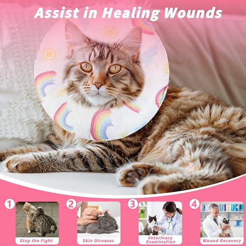 Soft Cat Cone Collar, Cute Cats Recovery Collar Suitable for Cats | Cat cone for Small, Medium, Large cat,Elizabethan Neck Collar for Cats After Surgery (Rainbow, Medium) - color: Rainbow, size: Medium