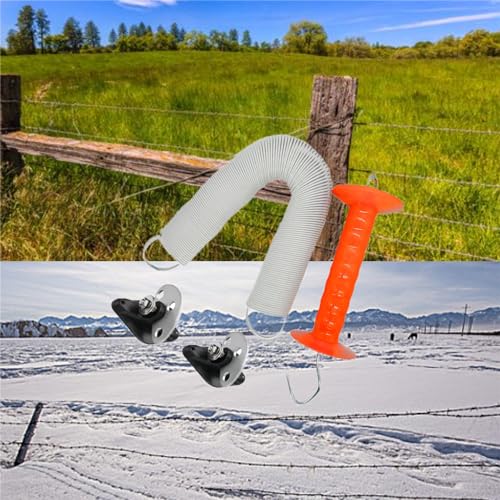 24ft Electric Fence Gate Handle Kit with Spring & 3-Way Anchor | Open/close without power off. Spring stretches 24ft no sag. Conductive coating