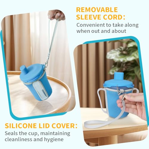 Cup Sleeve with Silicone Lid Cover Set to Protect Dysphagia Regulating Drinking Cup for Swallowing and Disorders People-Sky Blue（Excluding Cup） - color: Blue-Cup Sleeve+Silicone Lid Cover Set