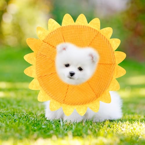 Pet Protective Recovery Collar - Adjustable Sunflower Shape Elizabethan Cat Cone Collar, Cute Soft After Surgery Neck Collar for Small, Medium, Large Cats and Dogs - size: S