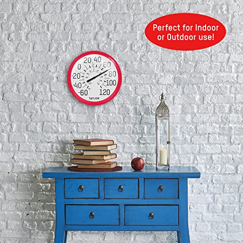 Taylor Big and Bold Wall Dial Thermometer, Indoor Outdoor Thermometer, Wireless Thermometer with Easy to Read Numbers for Patio, Pool, Garage and Indoor Areas, 13.25-inch, Red - color: Red, size: 13.25 inches (Pack of 1)