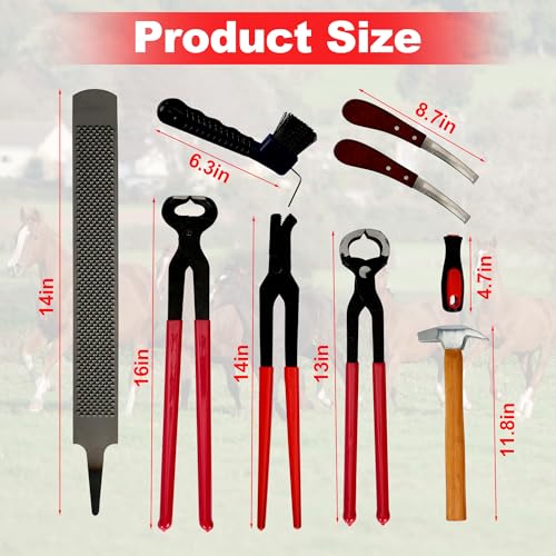 8Pcs Farrier Hoof Tool Kit, Horse Hoof Trimming Tools, For Horses Cattle | Farrier Hoof Nippers, Horseshoe Cutting Pliers, Hoof Rasp File, Horseshoe Brush, Hoof Knife, Hoof Hammer, For Sheep Donkeys