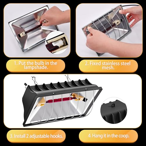 Heat Lamp for Chickens, 250W Chicken Heat Lamp, Brooder Heater for Chicks, Hanging Light Heated Adjustable Temp & Height, with Anti-Fall Aluminum Alloy Lamp Shade, for Chick, Ducks, Poultry (black) - color: black