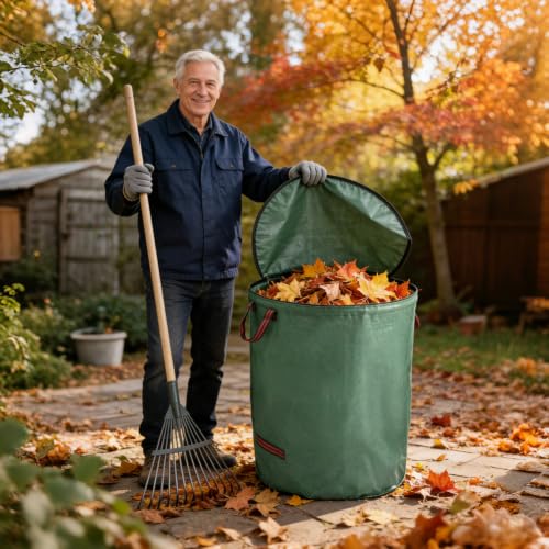 2 Pack 132 Gallon Extra Large Yard Waste Bags with Lid | Jumbo Reusable Garden Bags with Gardening Gloves, Heavy Duty Collapsible Lawn Bag Holder for Massive Leaves & Debris - size: 2-Pack Bags & 1 Pair of Gloves