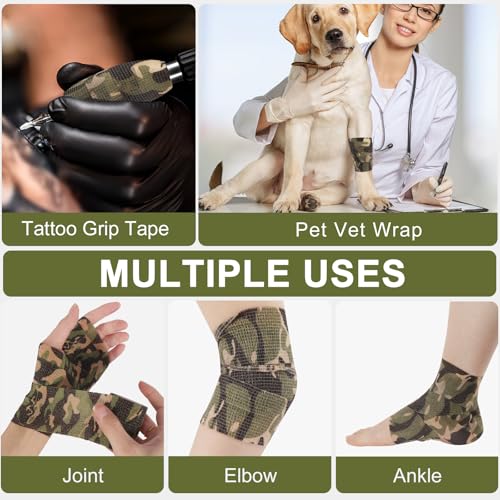 48 Pack Self Adhesive Bandage Wrap, 2” x 5 Yards Cohesive Medical Tape Elastic Grip Tape Black Sports Tape Athletic for Ankle, Wrist Sprains, Pet First Aid (Camo) - color: Camo