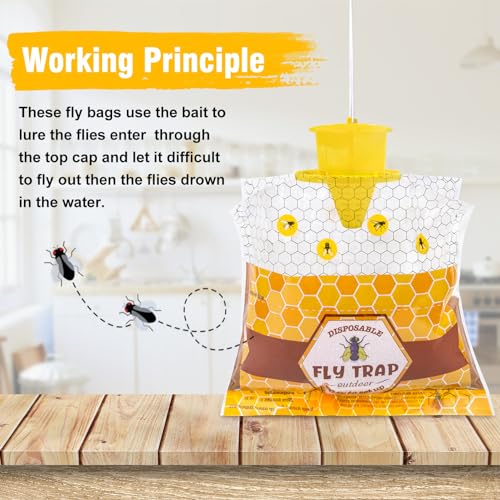 Disposable Hanging Fly Traps Outdoor Bags with Dissolvable Bait-4 Pack | 30g Pre-Baited Fly Hunter for Flying Insects, Weatherproof Outdoor Fly Bags, Fly Catcher for Chicken Coop Barn Ranch Farm - size: 4 Pack