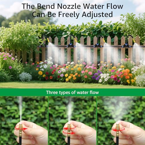 Bluepro Drip Irrigation System 7.8inch 1/4", 2026-Upgrade Garden Sprinkler Kit with 12PCS 360° Adjustable Copper Nozzles, Automatic Misting Watering System for Raised Beds, Greenhouse, Lawn, Patio - size: 7.8inch