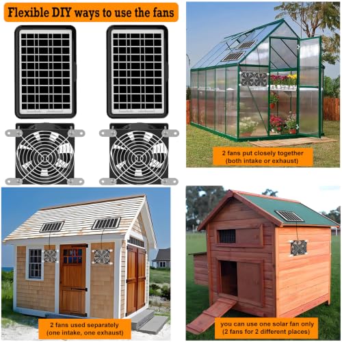 Powerful Solar Exhaust Fans, with Dual Install-Free 30W Solar Panels, Cloudy Days Working, Waterproof Solar Powered Cooling Fan for Ventilation in Greenhouse, Pet House, Chicken Coop, Garage