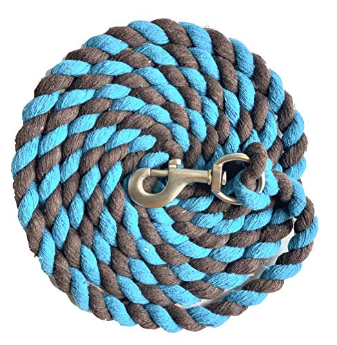 Majestic Ally Pack of 2 Solid Cotton Lead Rope for Horses & Livestock – 10 Foot Long and 5/8 inch Thick - Replaceable Heavy-Duty Satin Bolt Snap – Handmade – Soft, Broken in Feel (Turquoise -Brown) - color: Turquoise -Brown