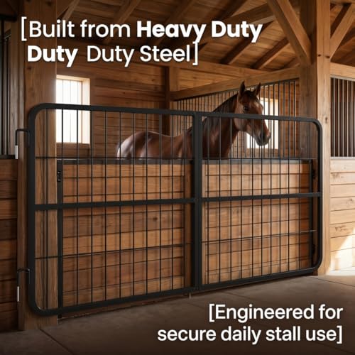 Durable 48" W x 24" H Horse Stall Gates with Two-Way Swing, Matte Black Steel Grid Stall Guards for Horses, Adjustable Stable Door for Farm Barns, Easy Install - size: 1