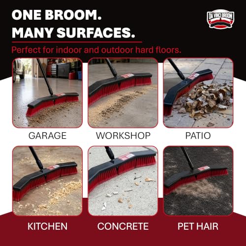 Da Vinci Heavy Duty Outdoor Push Broom, 25-Inch Head, 64" Length | 3-piece alloy steel handle, soft & stiff PVC bristles, sweeps garage, patio, concrete, tile & hardwood floors