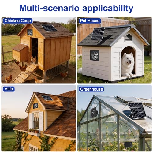 15W Solar Exhaust Fan with Remote Timer, for Chicken Coop, Greenhouse, Shed | Aluminum body, intake/exhaust reversible, programmable timer, for shed, pet house, ventilation, energy efficient