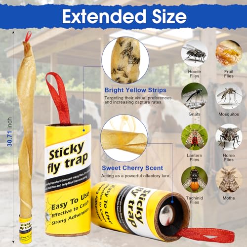 40 Pack Fly Strips Sticky Hanging Fly Trap Outdoor Indoor with Pins | Fly Glue Paper Tape Catcher Ribbon for Winged Insect & Mosquito for Orchard Farm Garage Kitchen