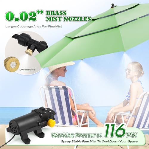 Moongiantgo Outdoor Misting Cooling System with Pump, 116PSI High Pressure | Mister with 65.5FT(20M) Water pipe+24 Misting Nozzles 0.02’’+3/4’’ Faucet Adapter, System for Outside Patio Garden Beaches