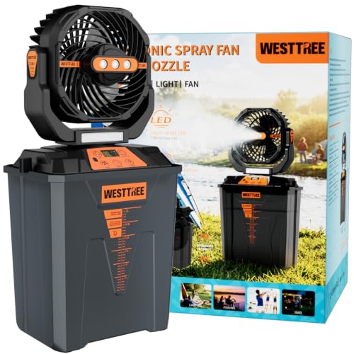 WESTTREE Portable Misting Fan, Large Rechargeable Battery Powered Mist Fan, Long Lasting Runtime, 3 Nozzles Mister Design, Portable Fan for Home Patio Camping Outdoor mist Daily Cooling fan