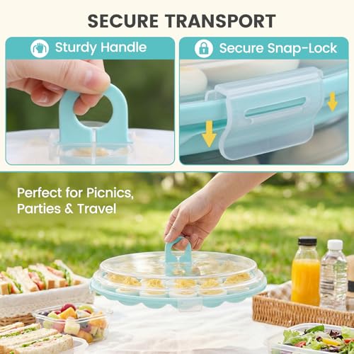 HAKSEN Deviled Egg Platter, Deviled Egg Containers with Lid | Carrier Holder Trayswith 22 Slots, Holiday Party and Home Kitchen, Blue - style: 1PCS