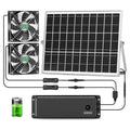 Solar Fan with Battery, 25W Solar Powered Rechargeable Fan Outdoor Waterproof, 12800 mAh Battery Exhuast or Intake Fans, for Chicken Coop Greenhouse Dog Shed Ventilation Cooling