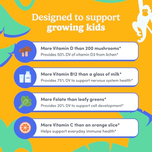 FIRST DAY Kids Multivitamin Gummies Age 4+, Strawberry & Orange - Kids Vitamins Multivitamin Gummy A C D3 K2 B1 B2 B6 B12 Folate, Immunity & Brain Function, Vegan - 60 Day Supply, Packaging May Vary