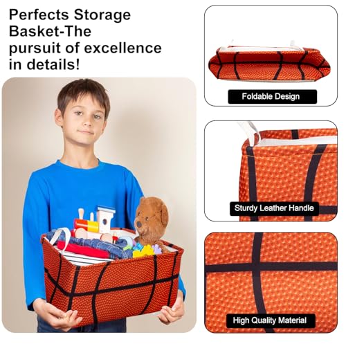 Basketball Shelf Basket, Kids Boys Ball Storage Basket Bins Box with Handles, Boys Sports Decor for Room Nursery 3 Pcs Set(Basketball) - color: Basketball