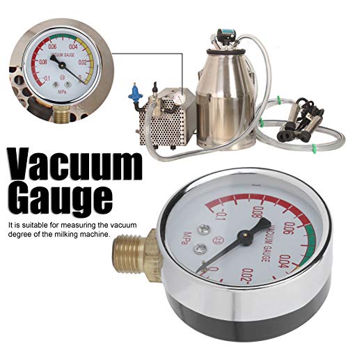 Plplaaoo Milking Machine Vacuum Gauge, Milker Analog Vacuum Gauge with G1/4 Male Thread & Stainless Steel, for Portable Goat Cows Milking Machine & Dairy Farming (Vacuum Range -14.5 to 0 PSI)