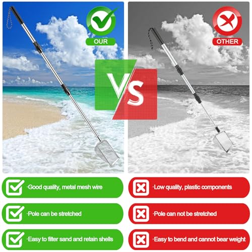 POILKMNI New Upgraded 2 Pcs Shark Tooth Sifter with Seashell Bags | Beach Sand Sifter, Sand Scoop Shell Scooper for Beach Scoop Shovel Sifter Tool Picking Up Shells, Shark Tooth Sifter Dipper - color: Black