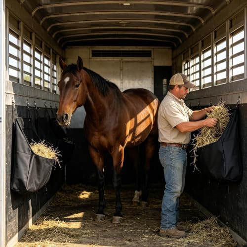 Horse Hay Bag Large Capacity Waterproof Opening Bag with Strap | Goat Hay Feeder for Livestock Grain Cattle Cow Lamb Calf Farm Stall Barn Fence Wall Outdoor