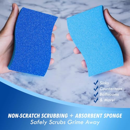 Elitra Home Heavy Duty Scrubber Sponge with Smell Resistant Hydrophilic Foam Technology, Odorless - Blue, Pack of 24 | Non-Scratch Hydrophilic Foam Technology - Curved Grip, Dual-Sided Foam & Acrylic Grain Surface, Made in USA - size: 24 Count (Pack of 1)