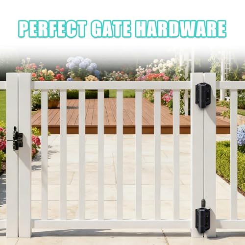 Self Closing Gate Hinges Black, 1 Pair | Tension Adjustable, Hold Up to 154lbs, Heavy Duty Spring Gate Hinges for Metal Gate, Fence,Closing Gate Hinges with Screws