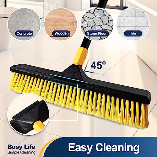 Yocada 18 Inch Push Broom Heavy-Duty Outdoor Commercial Broom Brush | Stiff Bristles for Cleaning Patio Garage Deck Concrete Wood Stone Tile Floor 65.3 inch Long