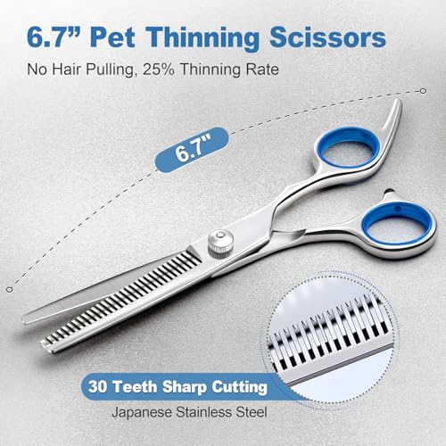 Gimars Titanium Coated Professional 6 in 1 4CR Stainless Steel Dog Grooming Scissors with Safety Round Tip, Heavy Duty Pet Grooming Scissor for Dogs, Cats and Other Animals - style: Professional Blue 6 in 1