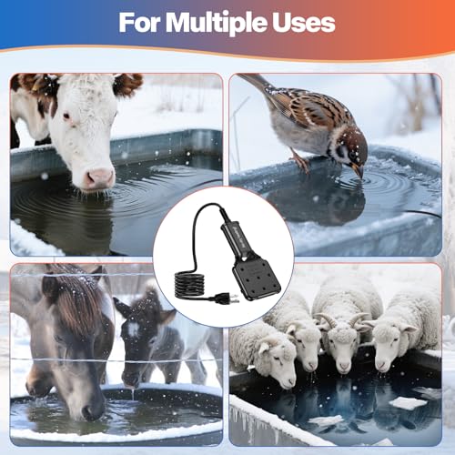 800W Smart Electric Pond De-icer – Rapid Melt for Large Ponds & Horse Troughs, Auto On/Off, 9ft UL Cord, IPX8 Waterproof, Heavy-Duty Farm & Pond Heater