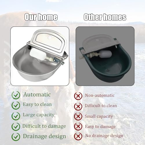 Automatic Animal Drinking Horse Water Bowl Stainless-Steel Livestock Waterer with Float Valve, Large Capacity Outdoor Trough for Dogs Horse Goat Pig Cow