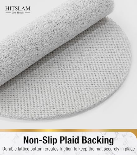 HITSLAM Oval Loofah Shower Mat Non Slip, 27x16 Inch, White | Bath Mat for Textured Tub & Inside Shower Stall, No Suction Cups Quick Drying PVC Porous Floor Mat, Soft Foot Exfoliating - color: White