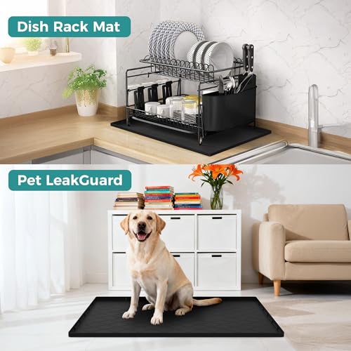 URMONA 19" x 12" Waterproof Silicone Mat in Multiple Sizes & Colors, Under Sink Mat for Kitchen & Bathroom, Pet Food Pad for Dogs & Cats, Kitchen Cabinet Liner, Multi-Purpose for Storage(Beige) - color: Beige, size: 12"W x 19"L