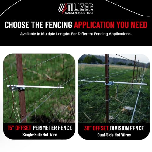 Utilizer Electric Fence Extension Stand-Off Kit – 1/8 Mile T-Post Bundle | Includes Fence Post Brackets, 3/8x15” Rigid Electric Fence Posts & T Post Clips – Zero-Sag Electric Fence Kit - size: 15"Rods - 1/8 Mile