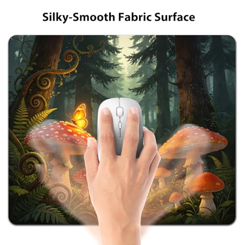 Enchanted Forest with Glowing Mushrooms Mouse Pad 9.5" x 7.9", Magical Butterfly Fantasy Cute Desk Mat - color: Forest with Glowing Mushrooms