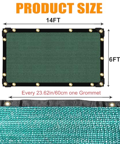 40% Green Shade Cloth, 6ft x 14ft Sun Shade Netting with Grommets | UV Protected Waterproof Garden Plant Cover for Patio, Pergola, Greenhouse, Chicken Coop, Dog Kennel, Car Barn - size: 40%-6 FT x 14 FT