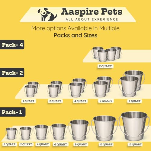 9Qt Round Stainless Steel Heavy Duty Dog Water Bucket, 2-Pack | Food & Water Pail, 2.25 Gallon Capacity, Heavy-Duty, Round Design with Carry Handle, Ideal for Dog, Cats, Goat & farm animals - size: 9 Quart (Pack of 2)