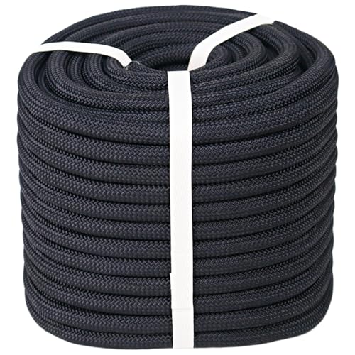 Double Braided Polyester Rope (1/2 in x 200 ft) Strong Arborist Rigging Rope 48 Strands for Tree Work Climbing Pulling Sailing, Black - size: 1/2inch x 200feet