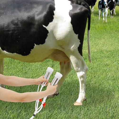 Automatic Pulsation Vacuum Milking Machine, 2-in-1 Electric Milker with 14L Stainless Steel Bucket 35-45 kPa Adjustable Suction, Portable Dairy Milking Equipment for Cows, Goats
